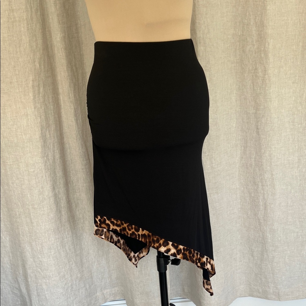 Tasha Black Asymmetrical Latin Skirt with Leopard Accent
